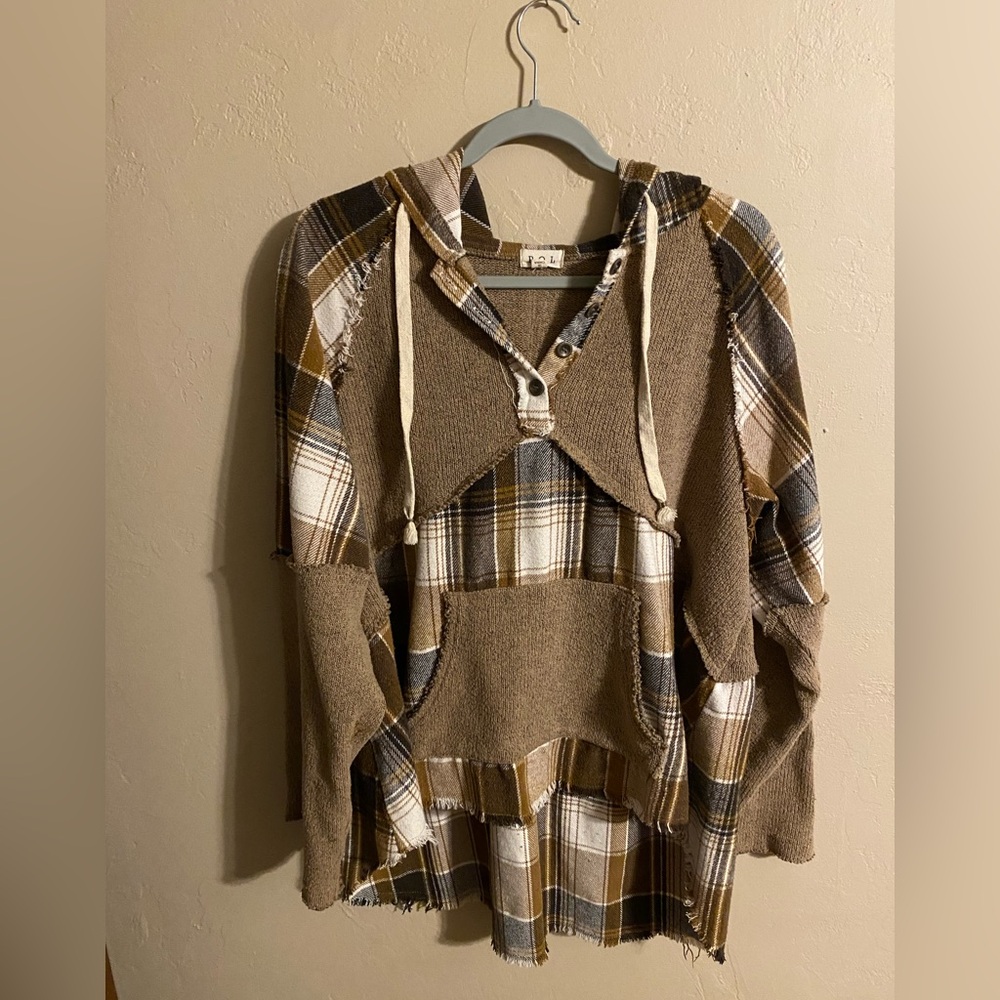 POL Women's Checkered Hoodie - Brown, Tan, White